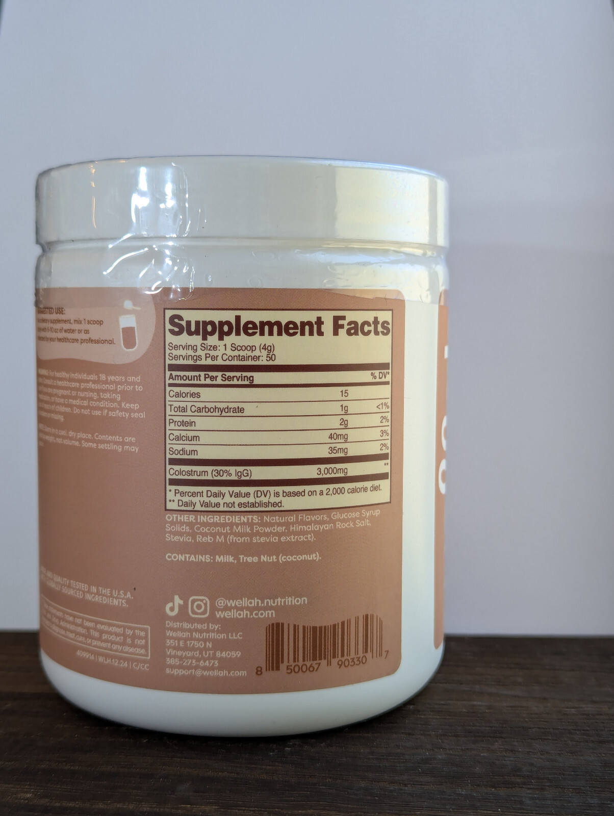 Wellah Colostrum Coconut Cream Flavored (50 Servings) exp 01/28