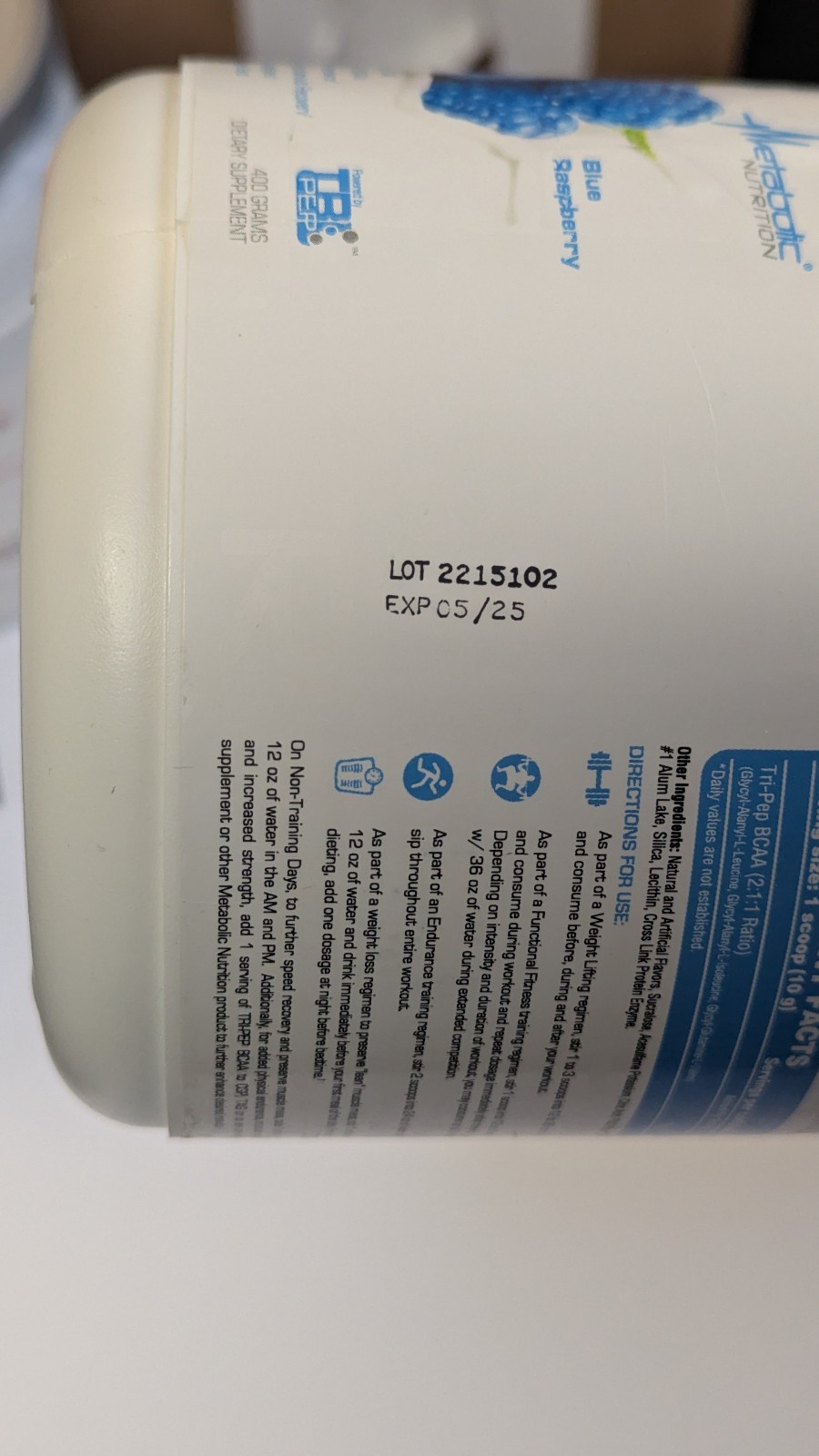 Blue Raspberry Tri-Pep Chain Amino Acid by Metabolic – PAST DATE – SEE PICTURES