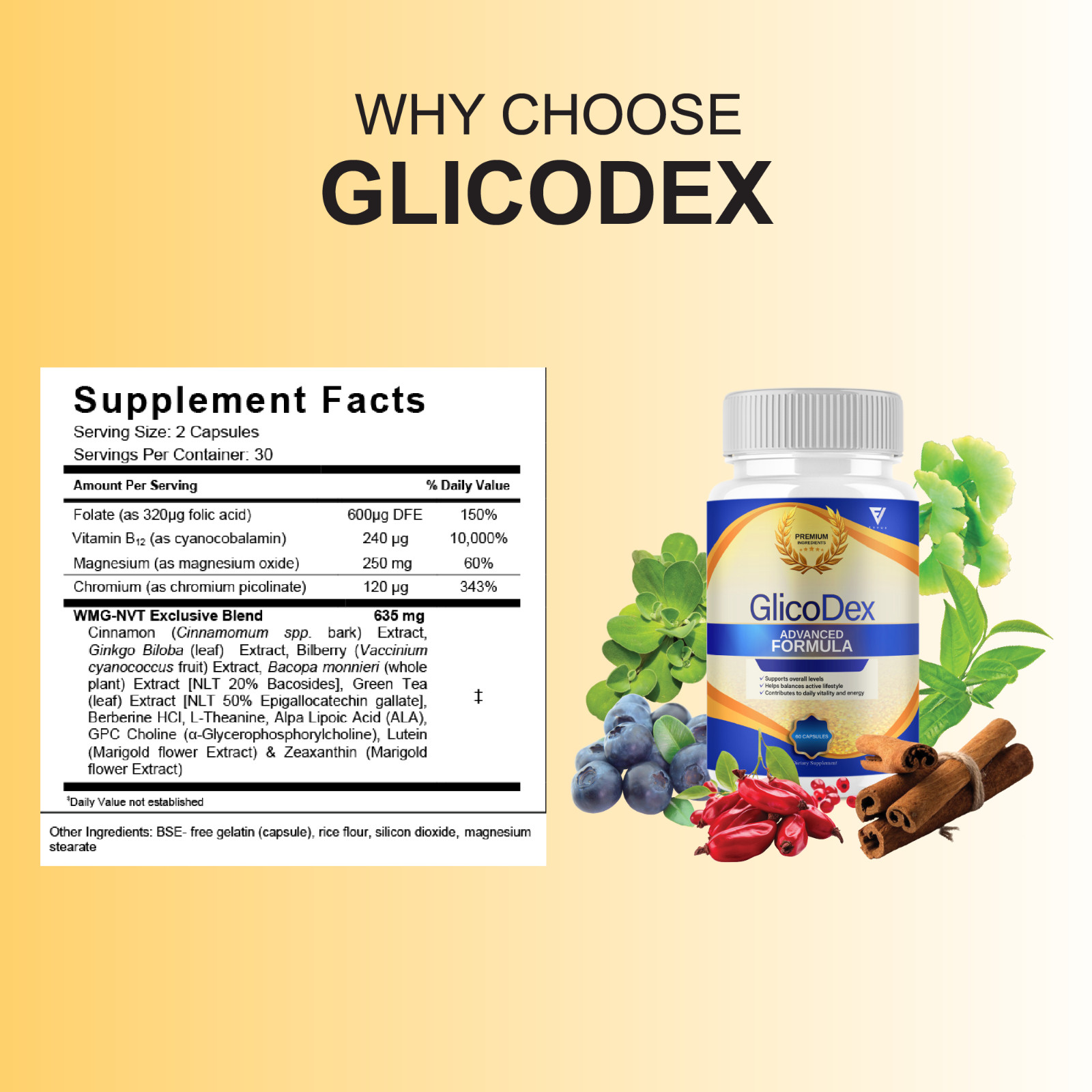 (3 Pack) Glicodex Premium Blood Support Capsules, Glicodex Pills (180 Capsules)