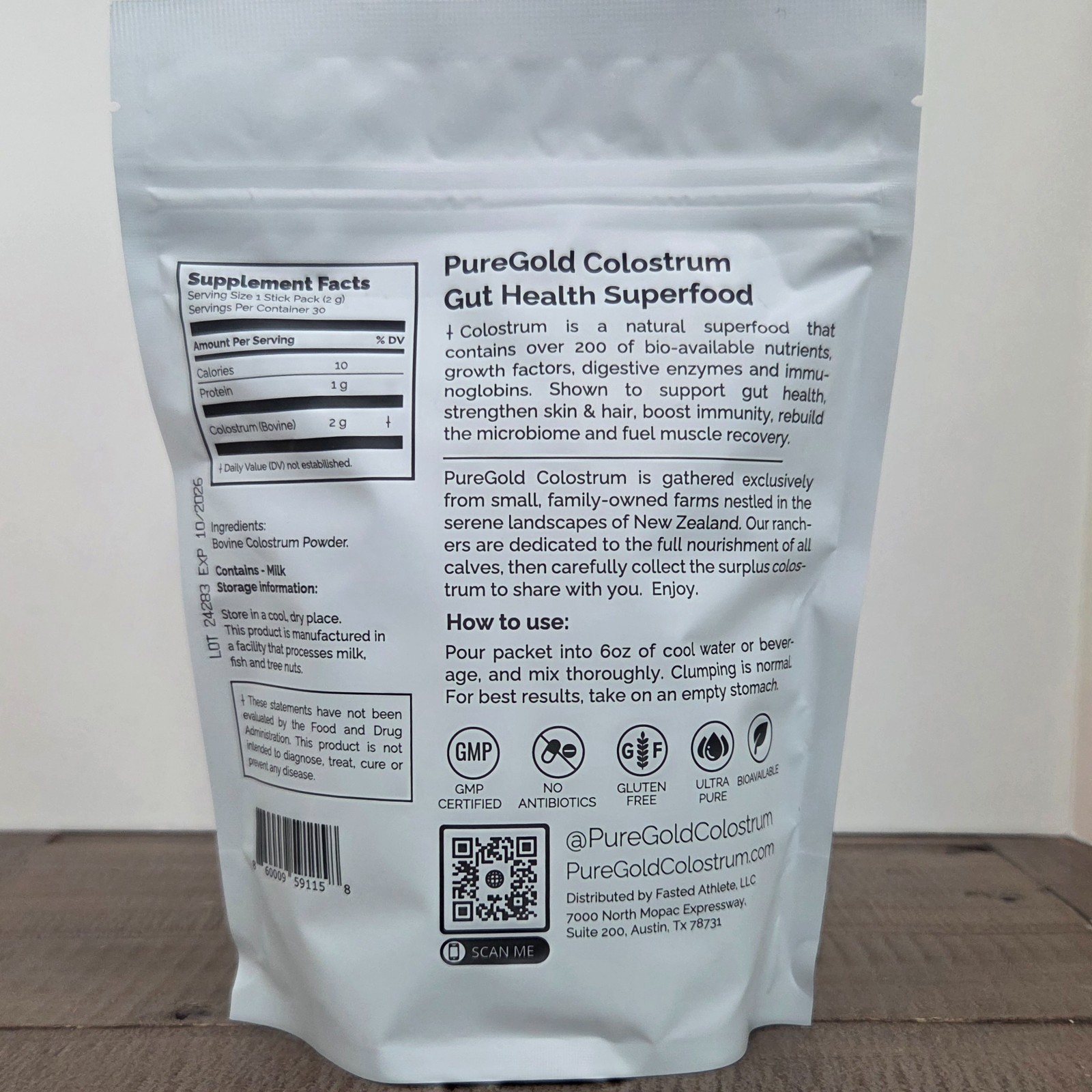 Fasted Athlete PureGold Colostrum Grass-Fed Powder (30 Single Serve Packets)