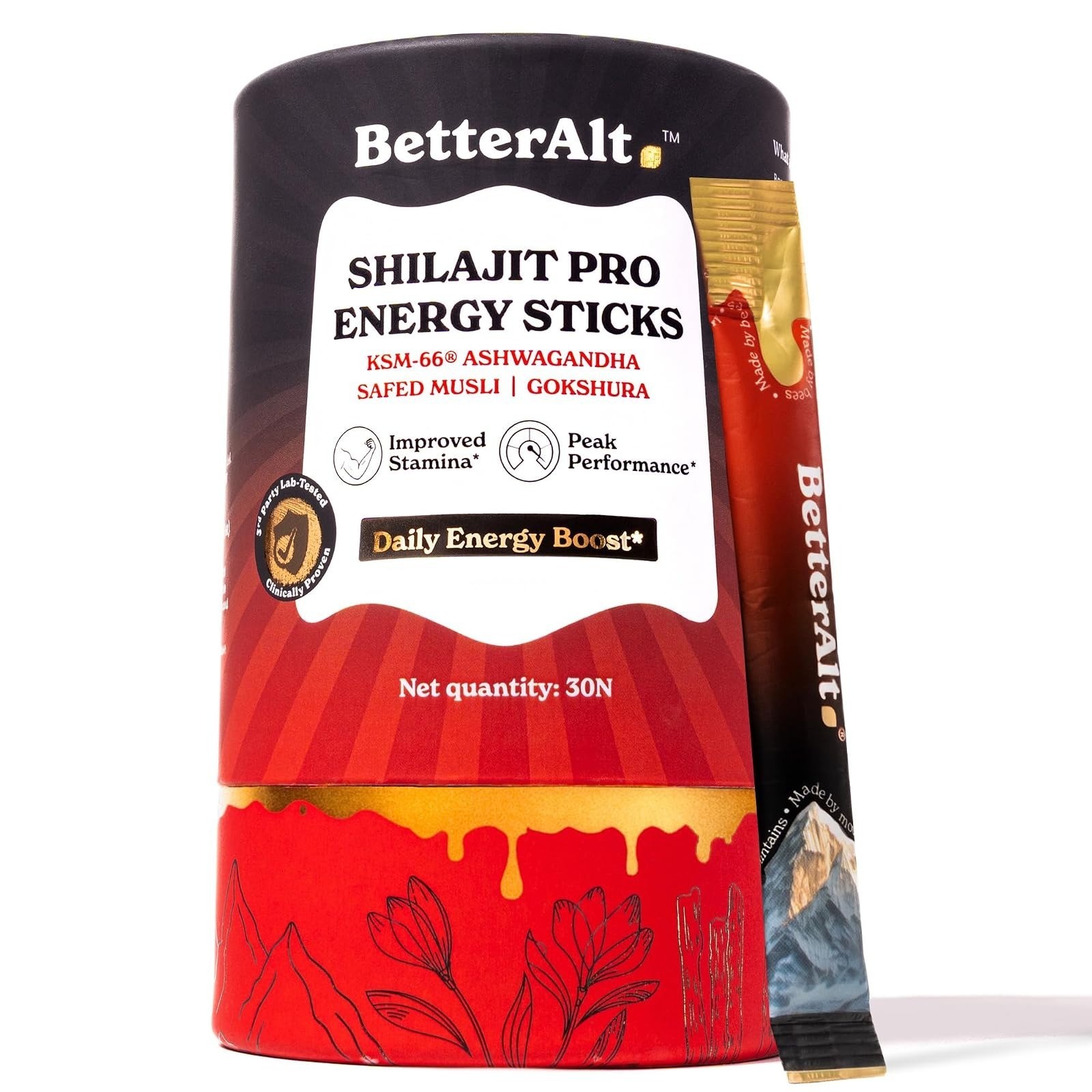 Better Alt Pure Himalayan Shilajit Sticks with Honey & Saffron – 30 Count