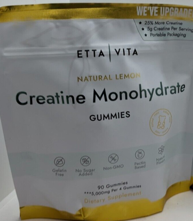 {1 Pack} Sugar Free Creatine Monohydrate Supplement 90 Gummies Lemon 09/2026