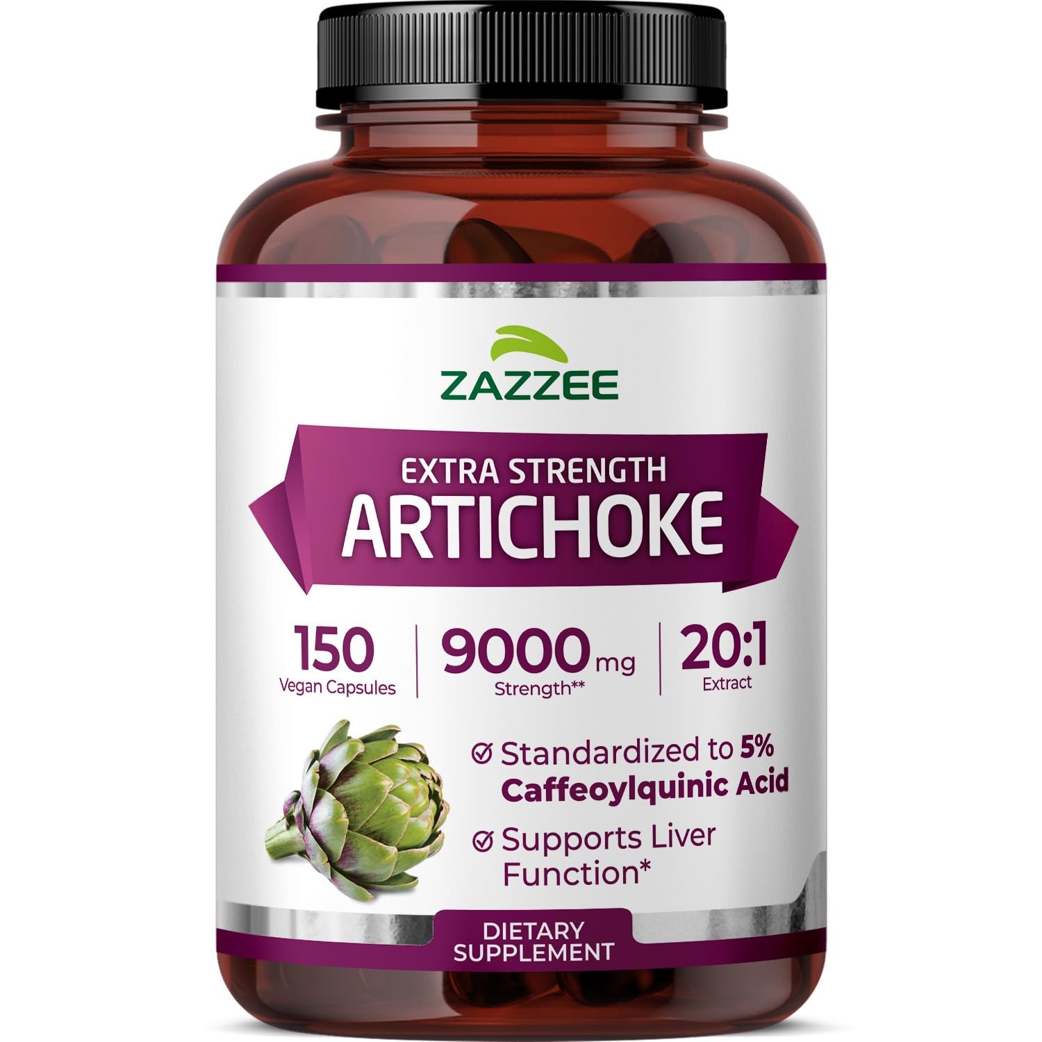 Zazzee Extra Strength Artichoke 20:1 Extract, 5% 150 Count (Pack of 1)