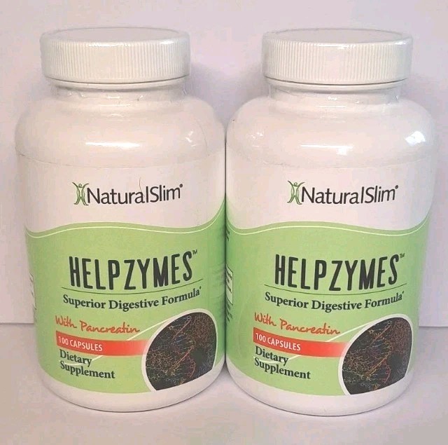 (2 Pack) NaturalSlim Helpzymes Digestive Enzymes Supplement 200 Capsules Total