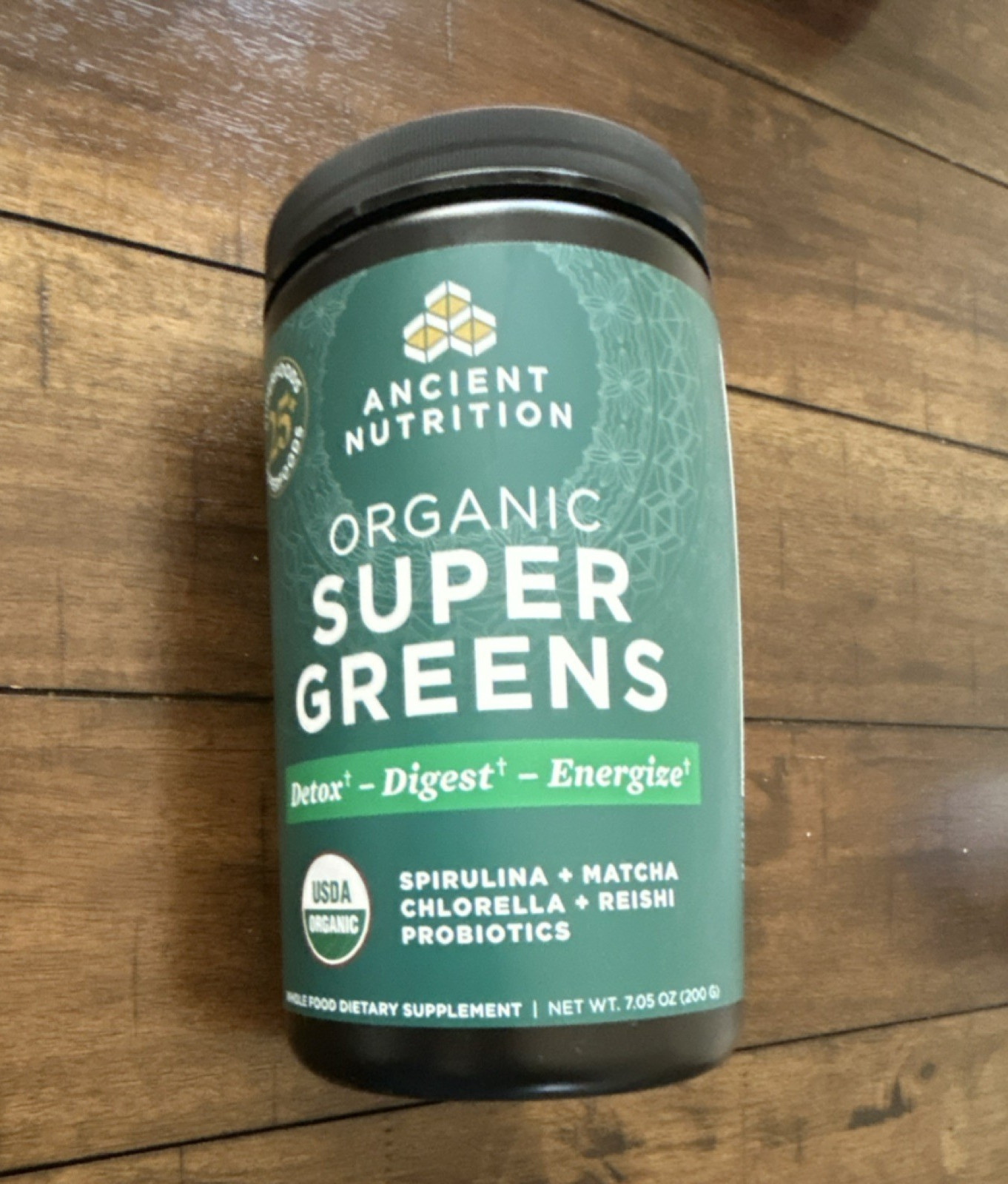 Ancient Nutrition Organic Super Greens Powder Spirulina Matcha Reishi 7.05 oz