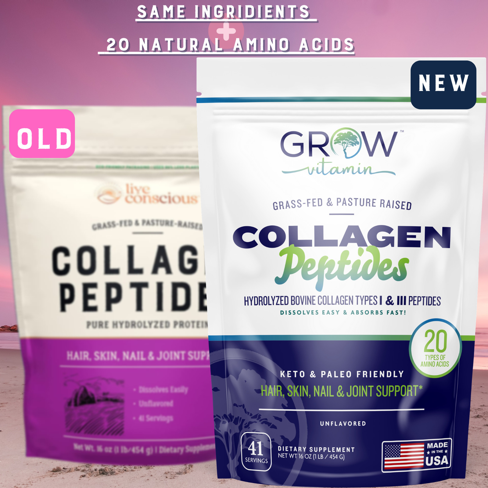 Collagen Peptides – Hair, Skin, Nail, and Joint Support – Type I & III Collagen