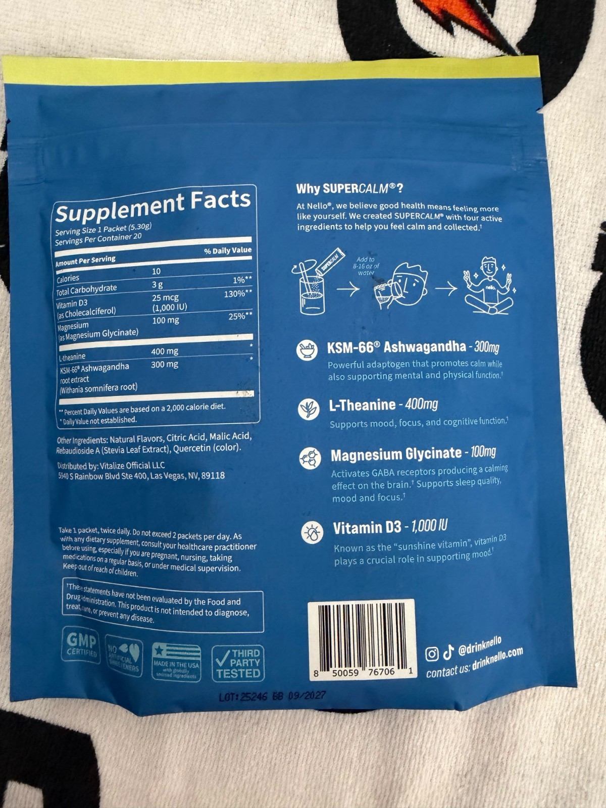 nello SuperCalm Calming Drink Mix Powder Lemon Lime 0g Sugar 20 Packets