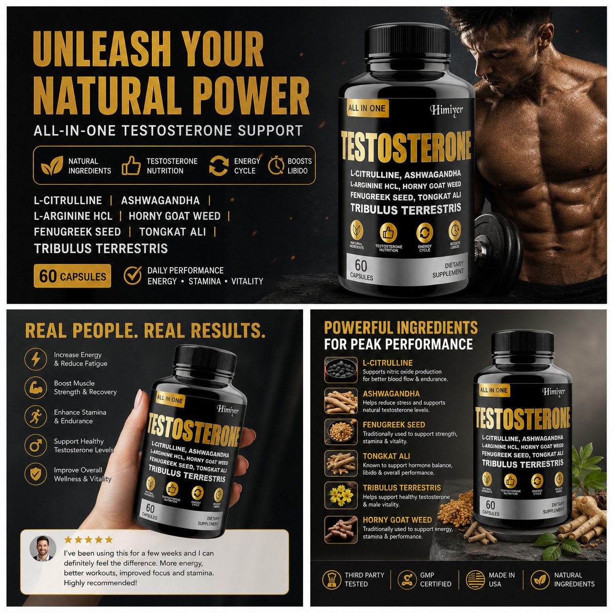 3 bottles pack – Testosterone + Sea Moss + Shilajit – Power house of Nutrition