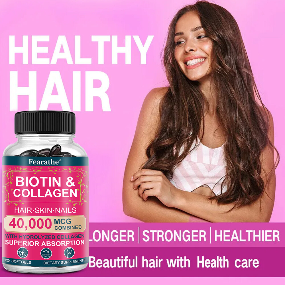 Biotin & Collagen Capsules 40,000mcg Natural Skin Hair Nails Supplement