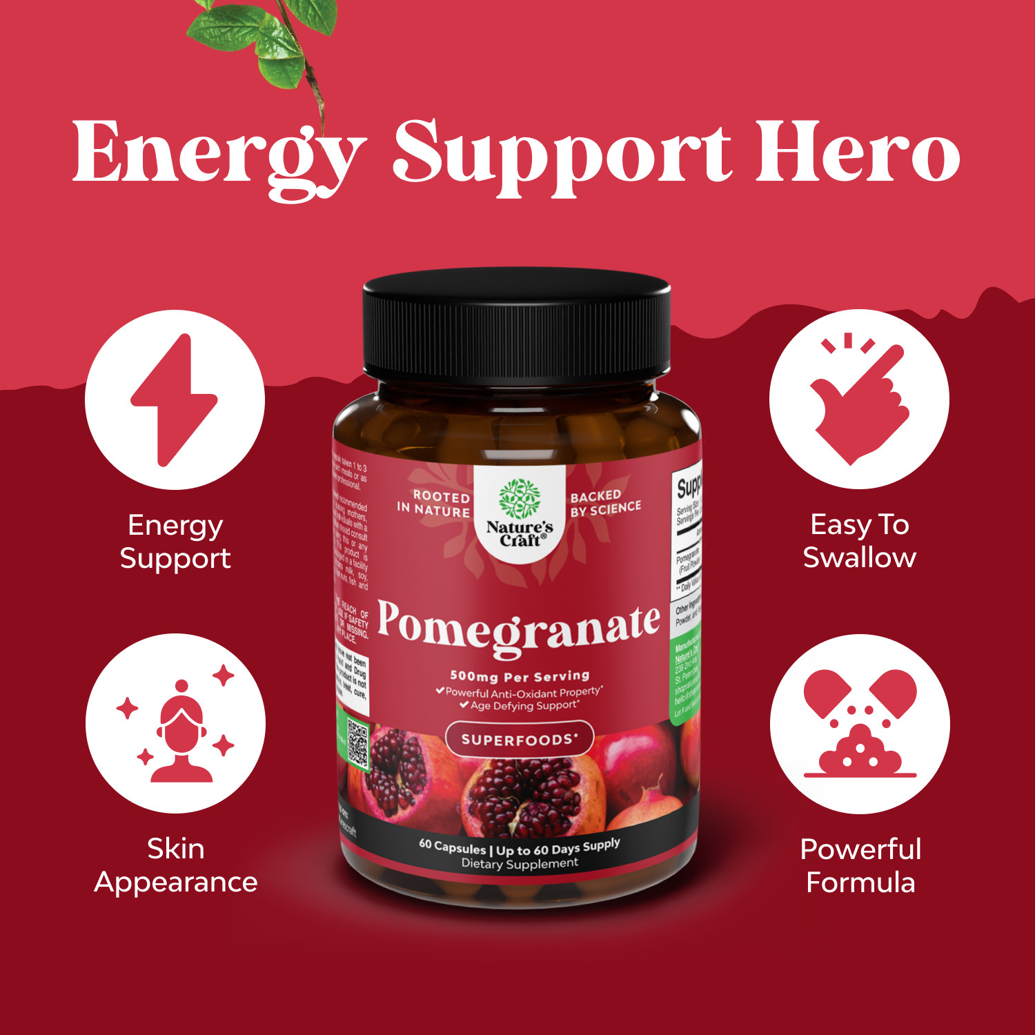 Pomegranate Extract Capsules Antioxidant Supplement for Heart Health Joint 60ct