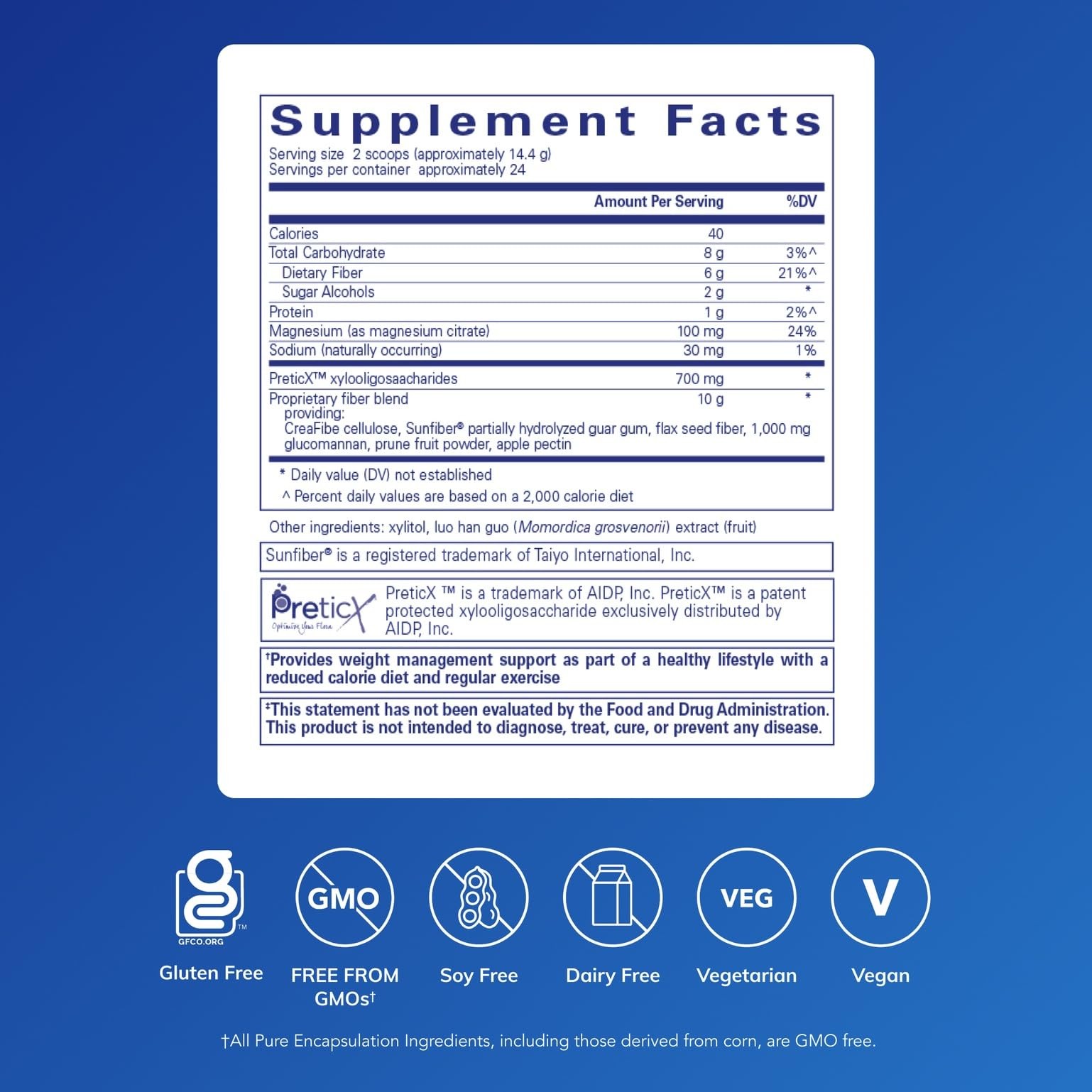 Pure Encapsulations PureLean Fiber Powder 12.2oz Probiotics Soluble Insoluble