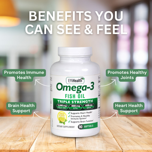 EffiHealth Omega 3 Fish Oil – Triple Strength Fish Oil – 2500mg 800 EPA 600 DHA
