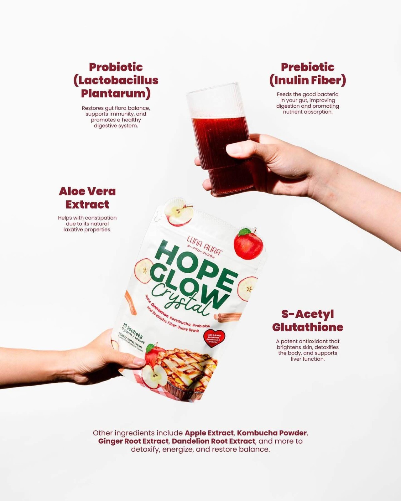 Luna Aura HOPE GLOW Crystal Apple Cinnamon Kombucha