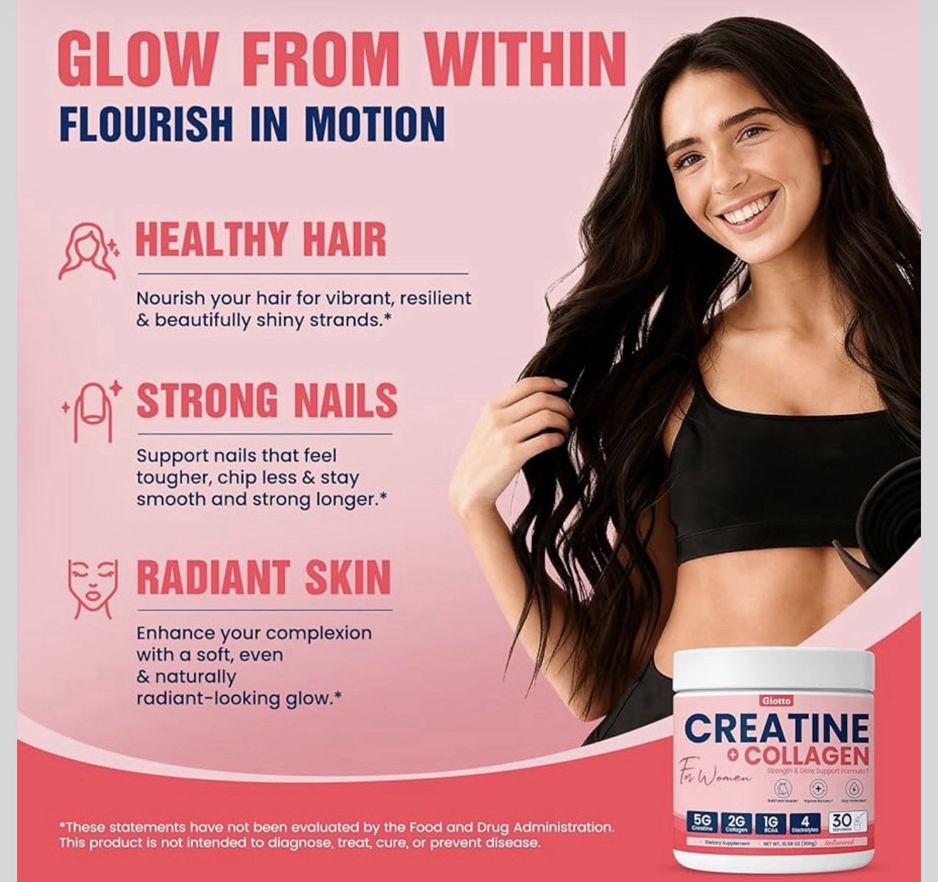 Giotto Creatine + Collagen w/ BCAA Biotin Women Unflavored 30 Serv