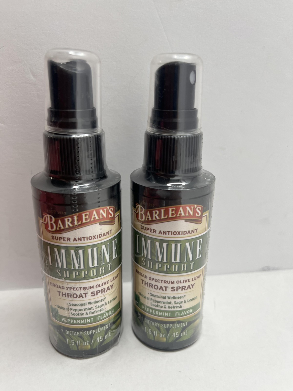 Barlean’s Immune Support 2pk Olive Leaf Throat Spray 1.5 oz Peppermint Exp 10/26