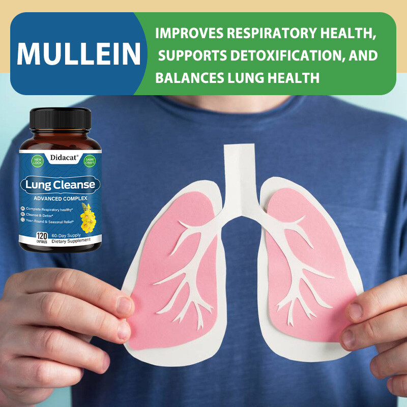Mullein Leaf Capsules for Lung Cleansing & Detox, Herbal Dietary Supplement