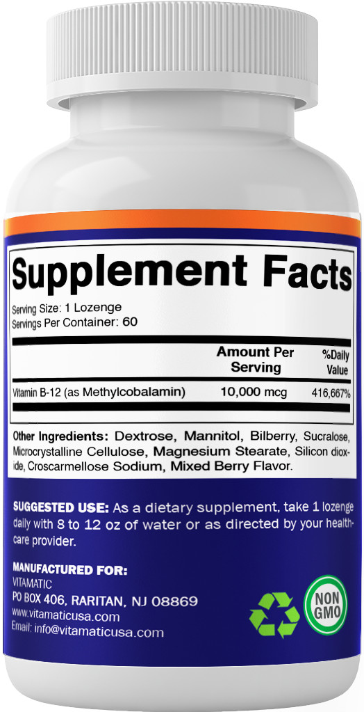 Vitamatic Methyl B12 (Methylcobalamin) 10,000 mcg 60 Lozenges