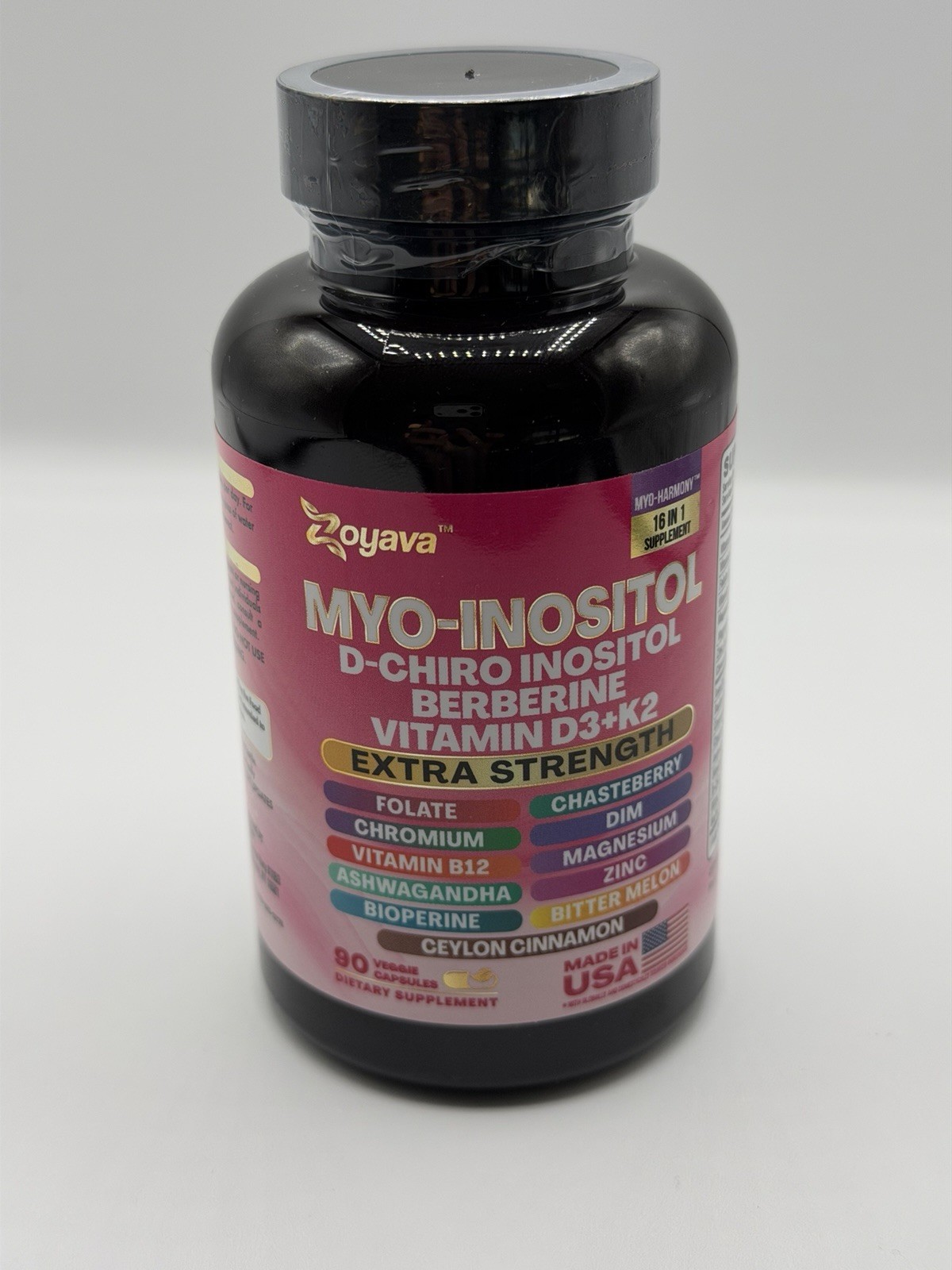 Zoyava Myo-Inositol D-Chiro Inositol Berberine D3+K2 90 Caps Exp 03/2027