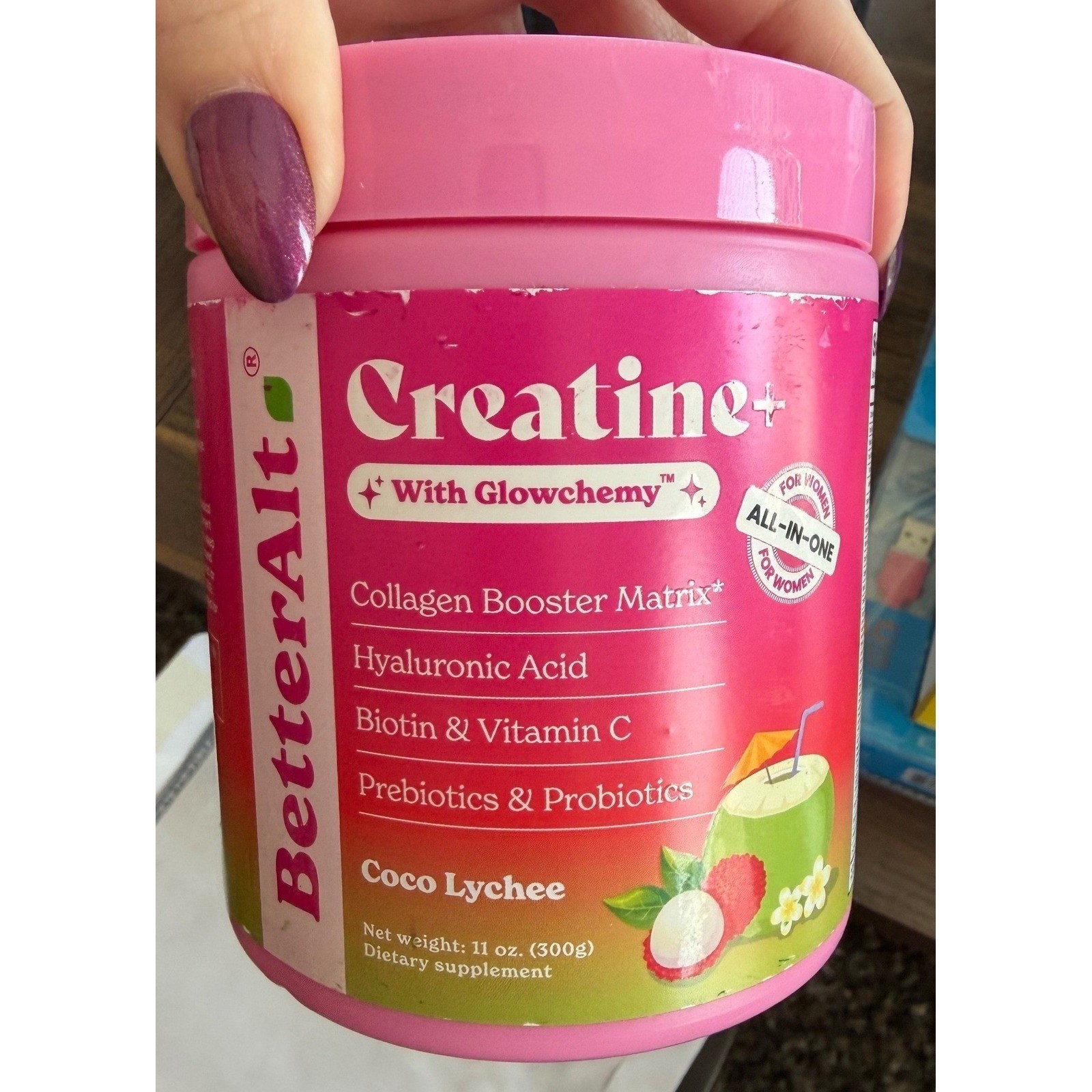 3-pack BetterAlt Creatine+ Collagen Booster Powder Coco Lychee 11oz