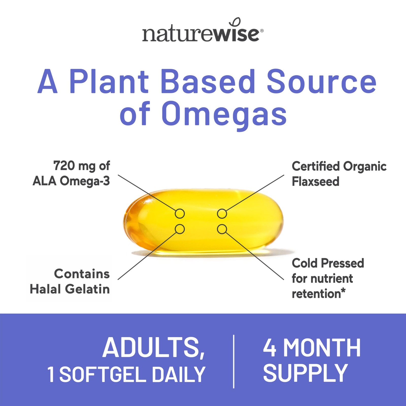 NatureWise Flaxseed Oil 1200 mg, Fish Free Omega 3 120 Count (Pack of 1), Tan