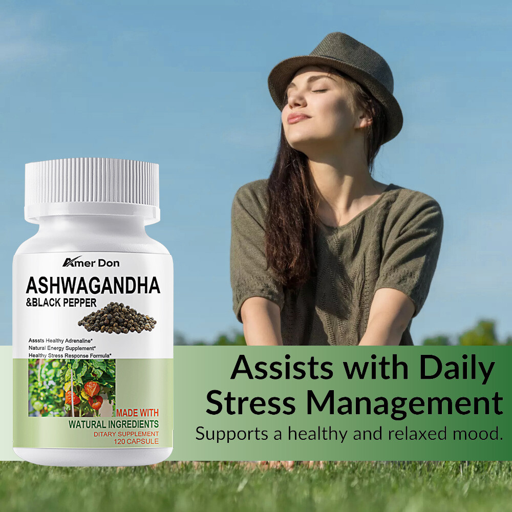 Organic Ashwagandha Capsules 1300mg Supplement w/Black Pepper Root Powder 120Pc