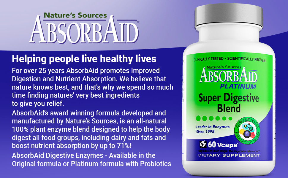 AbsorbAid PLATINUM 60 Digestive Enzymes & Probiotics – 60 Vegetarian Capsules