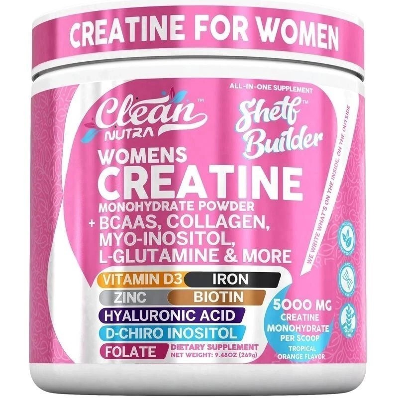 Women’s Creatine Powder w-BCAAs, Collagen, Inositol – Clean Nutra Shelf Builder-