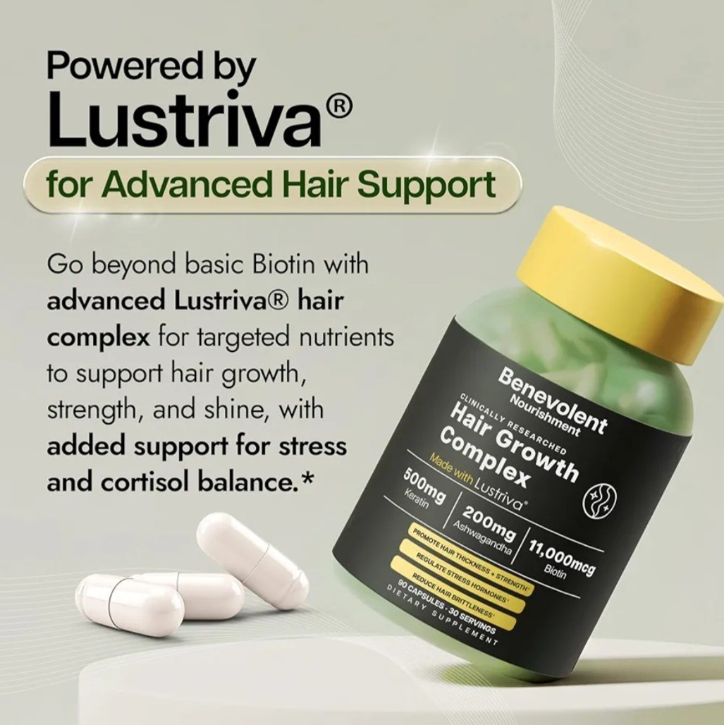 Benevolent Lustriva Hair Growth Supplement Hair Vitamins Keratin Biotin 90 Caps