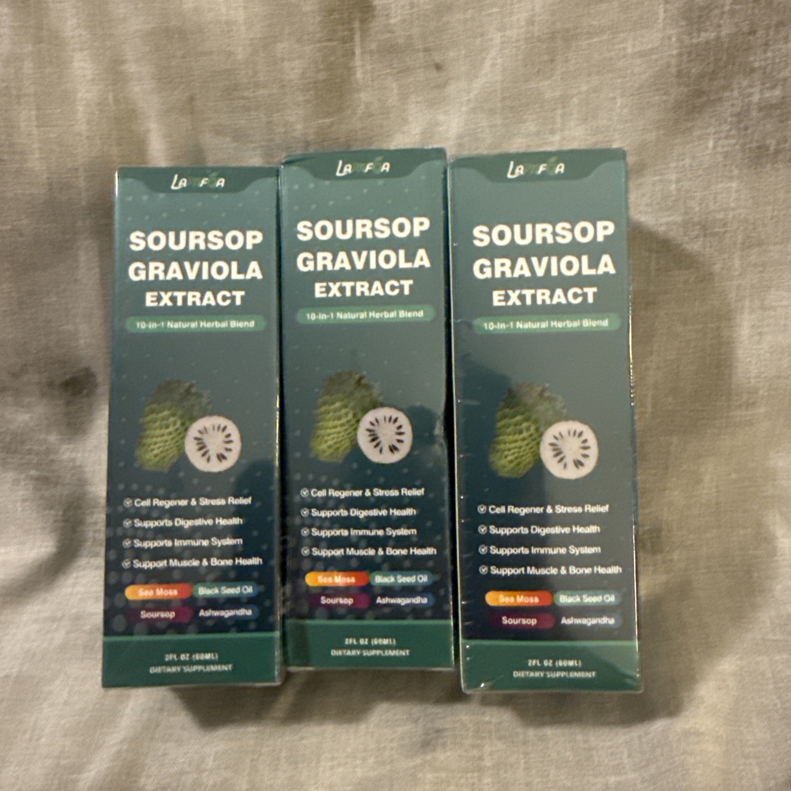 3 Pack Soursop Graviola Extract 10-in-1 Natural Herbal Blend Liquid, 2 fl oz