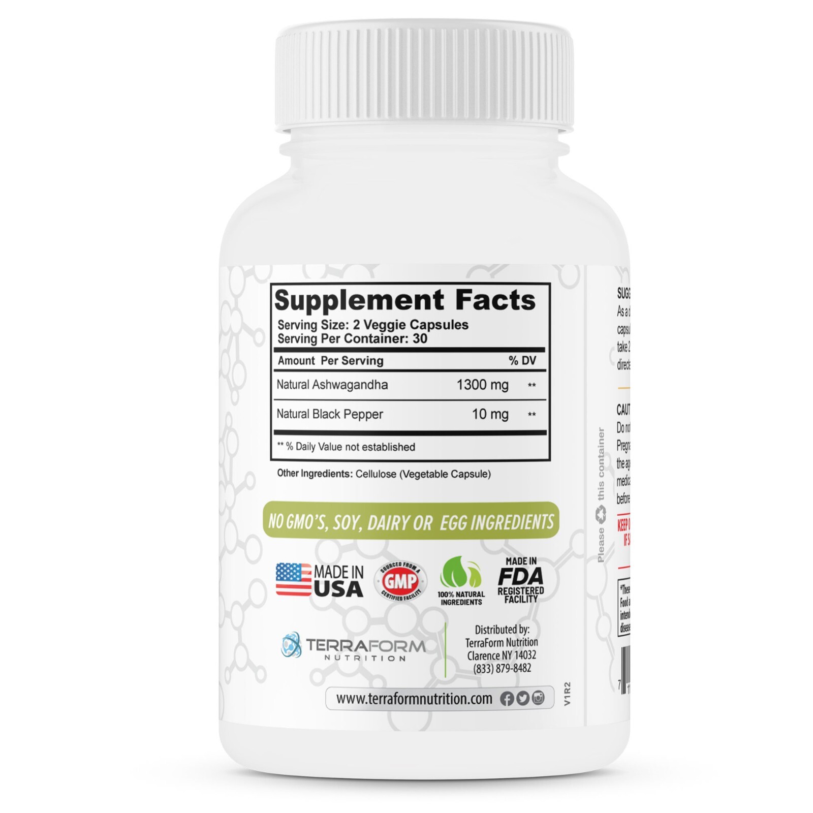 Pure Ashwagandha Root & Blk Pepper – Stress & Anxiety Support – 1300mg/30 Serv.