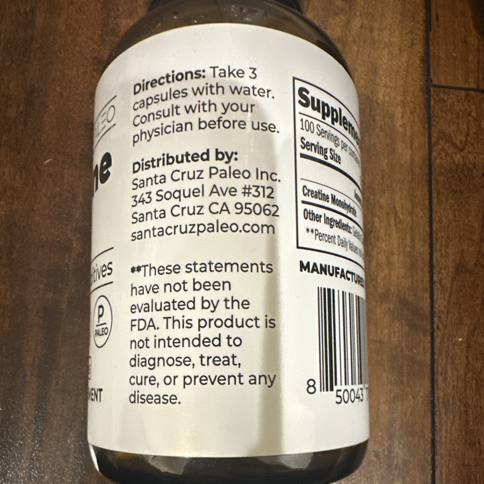 Santa Cruz Paleo Creatine Monohydrate 300 Capsules Gluten-Free Keto Paleo