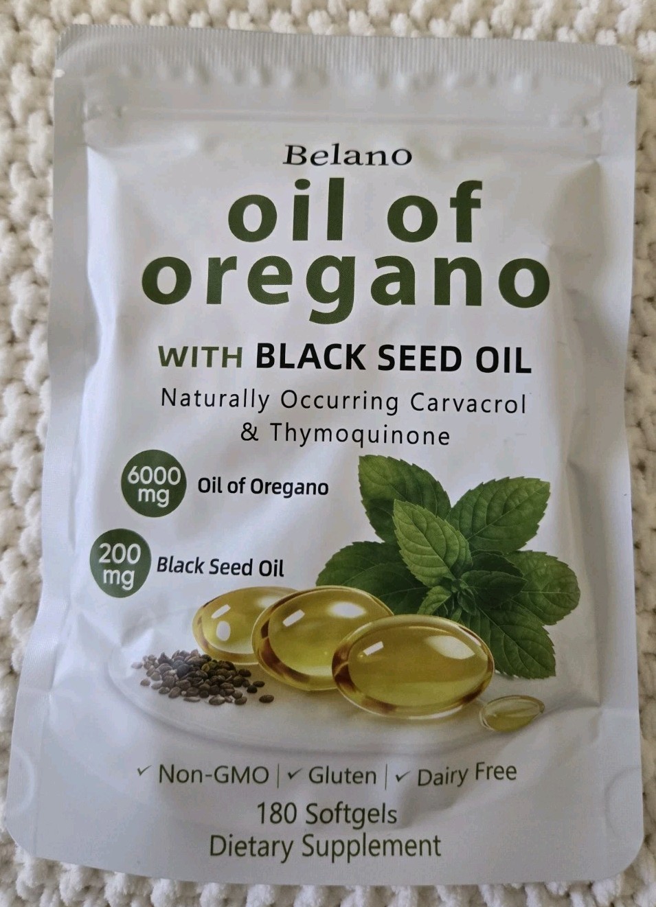 Belano OIL OF OREGANO with Black Seed Oil 6000 mg Non-GMO 180 Softgels Exp 01/28