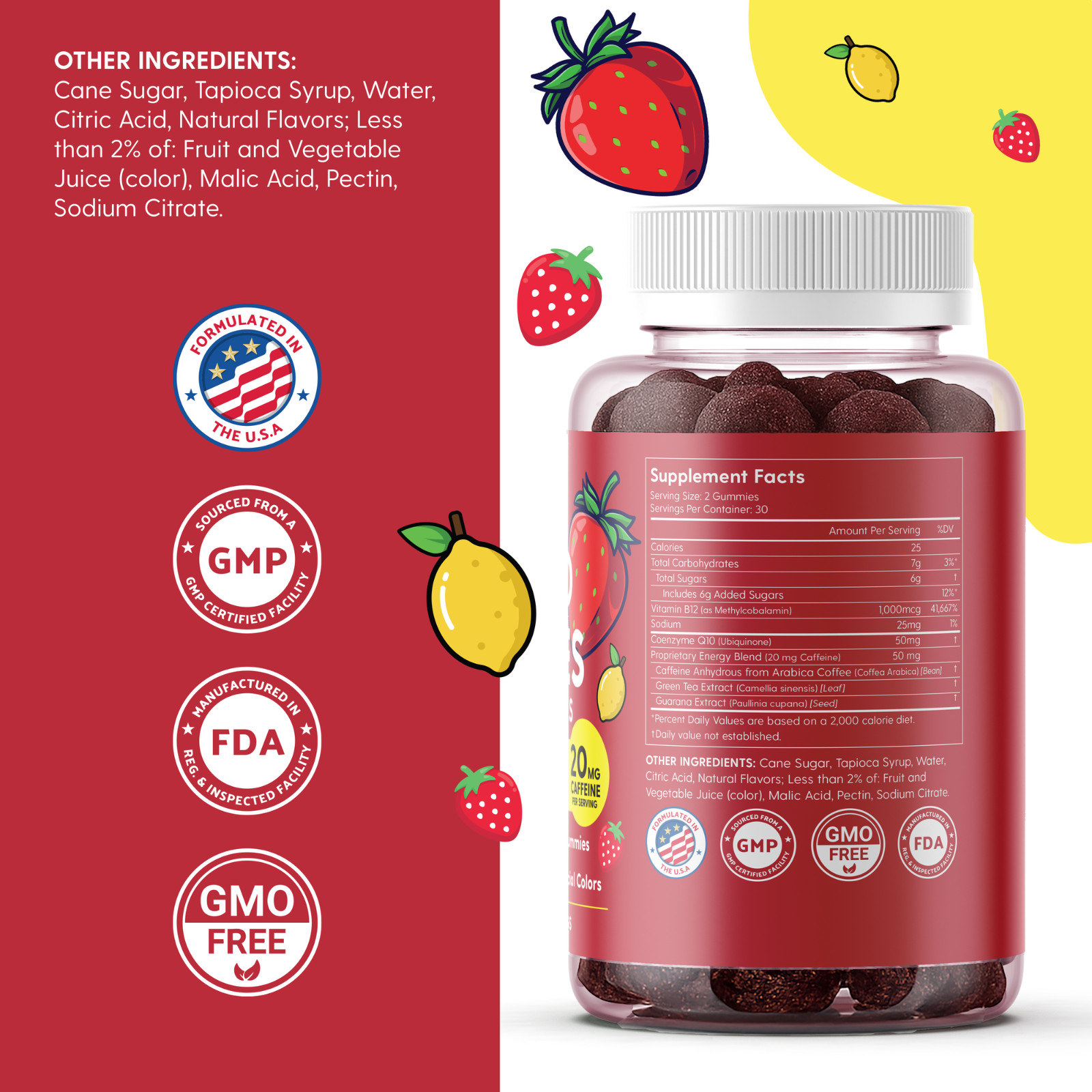 Hybrid Zoomies Energy Gummies 1000 mcg B12, 20 mg Caffeine and 50 mg of CoQ10