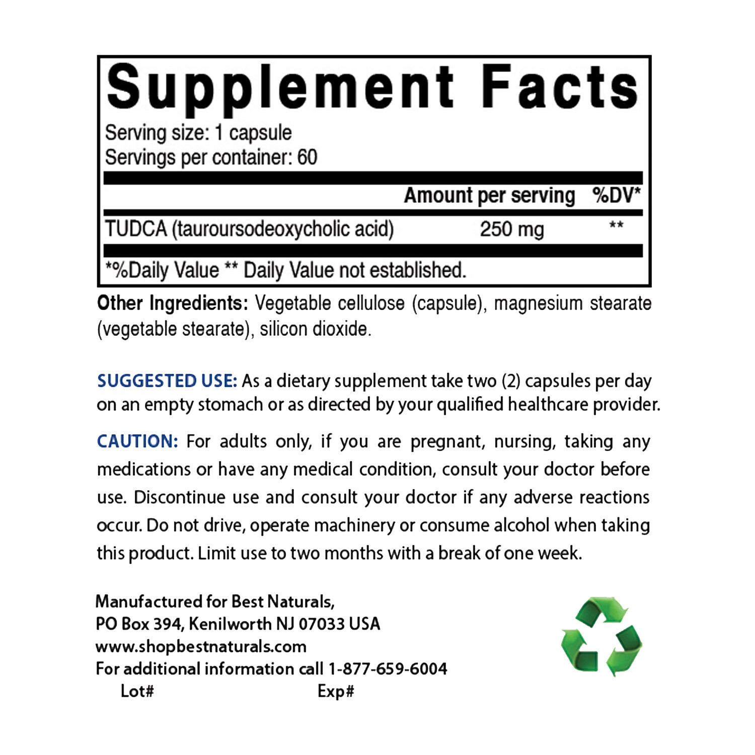 Best Naturals TUDCA 250mg (Tauroursodeoxycholic Acid) – 60 Veg Capsules