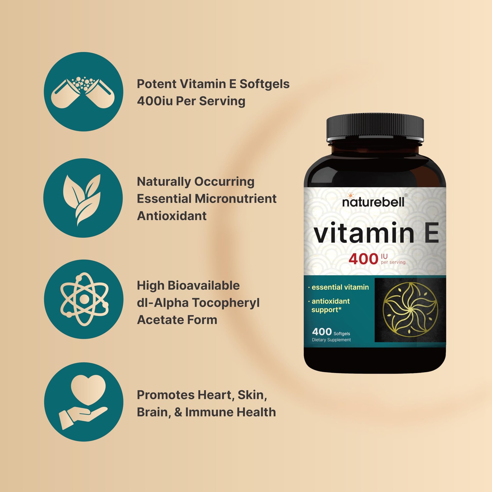 NatureBell Vitamin E Oil Softgels, 400iu Per Serving, 400 Count (Pack of 1)