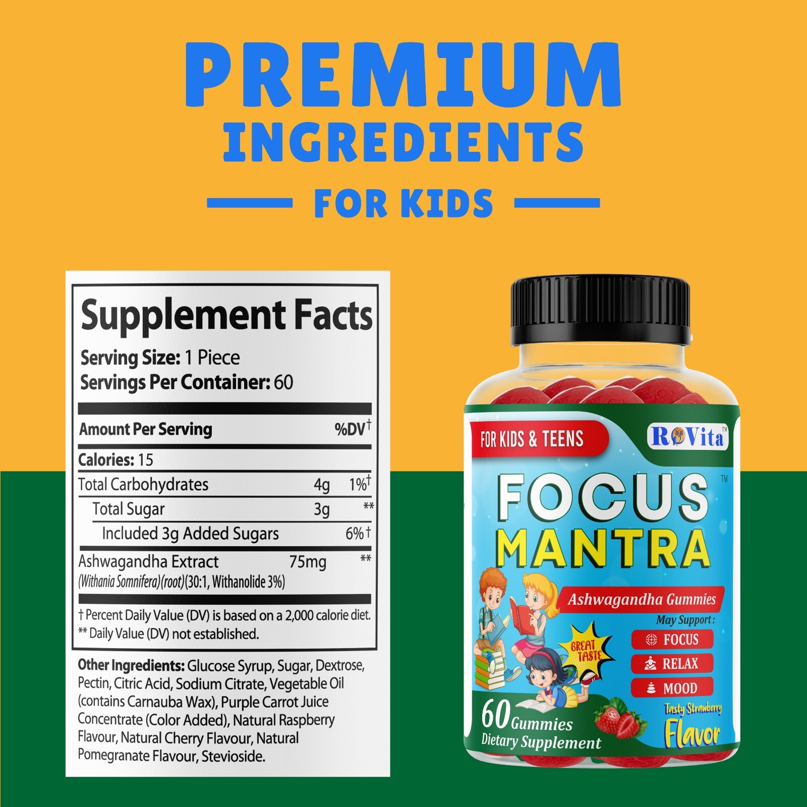Focus Mantra Ashwagandha Brain Booster Gummies for Kids & Teens -Focus, Mood