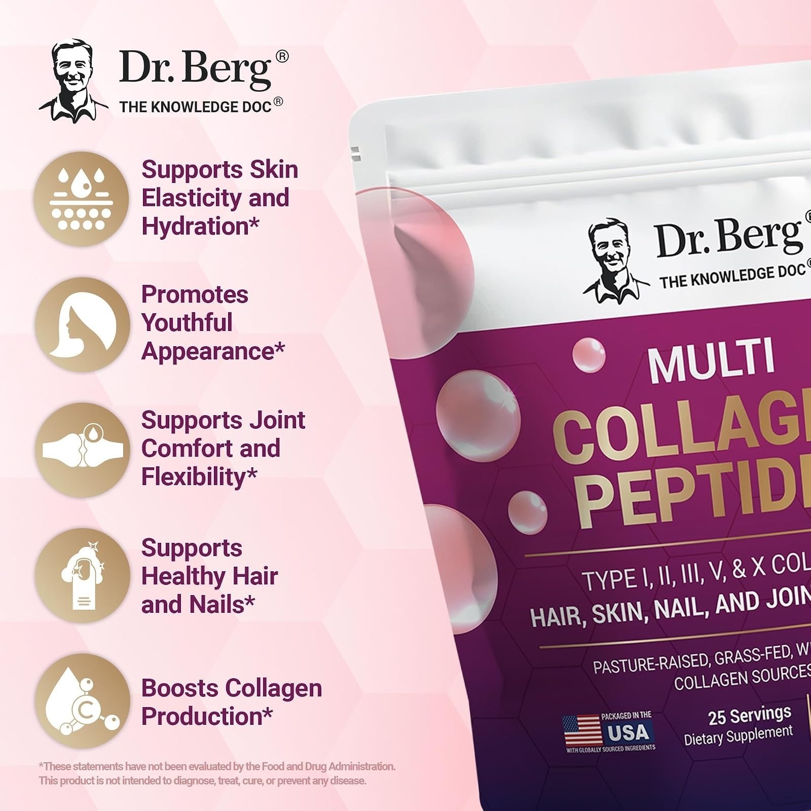 Dr. Berg Multi Collagen Peptides Powder Types I II III V X 25 Servings