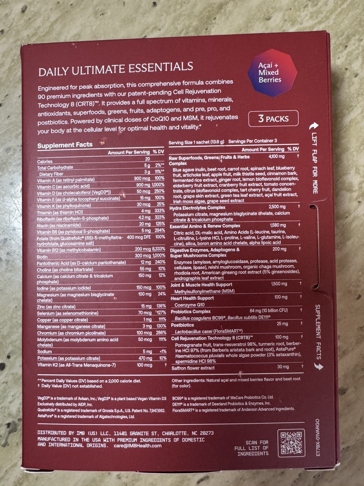 I•M•8 Daily Ultimate Essentials Variety Pack Vegan Sachets 7ct