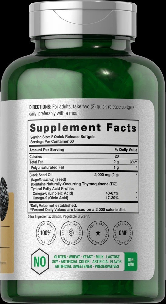 Black Seed Oil 2000mg | 120 Softgel Capsules | Nigella Sativa | by Horbaach