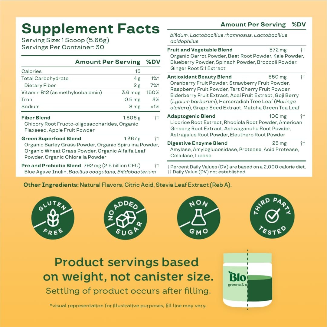 Bloom Nutrition Superfood Greens Powder, Digestive 30 Servings (Pack of 1)