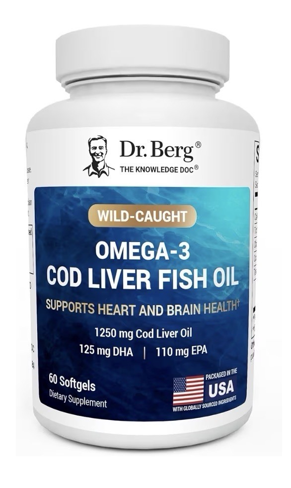 Dr. Berg Omega-3 Cod Liver Fish Oil Wild-Caught Icelandic Heart Brain Health 60s