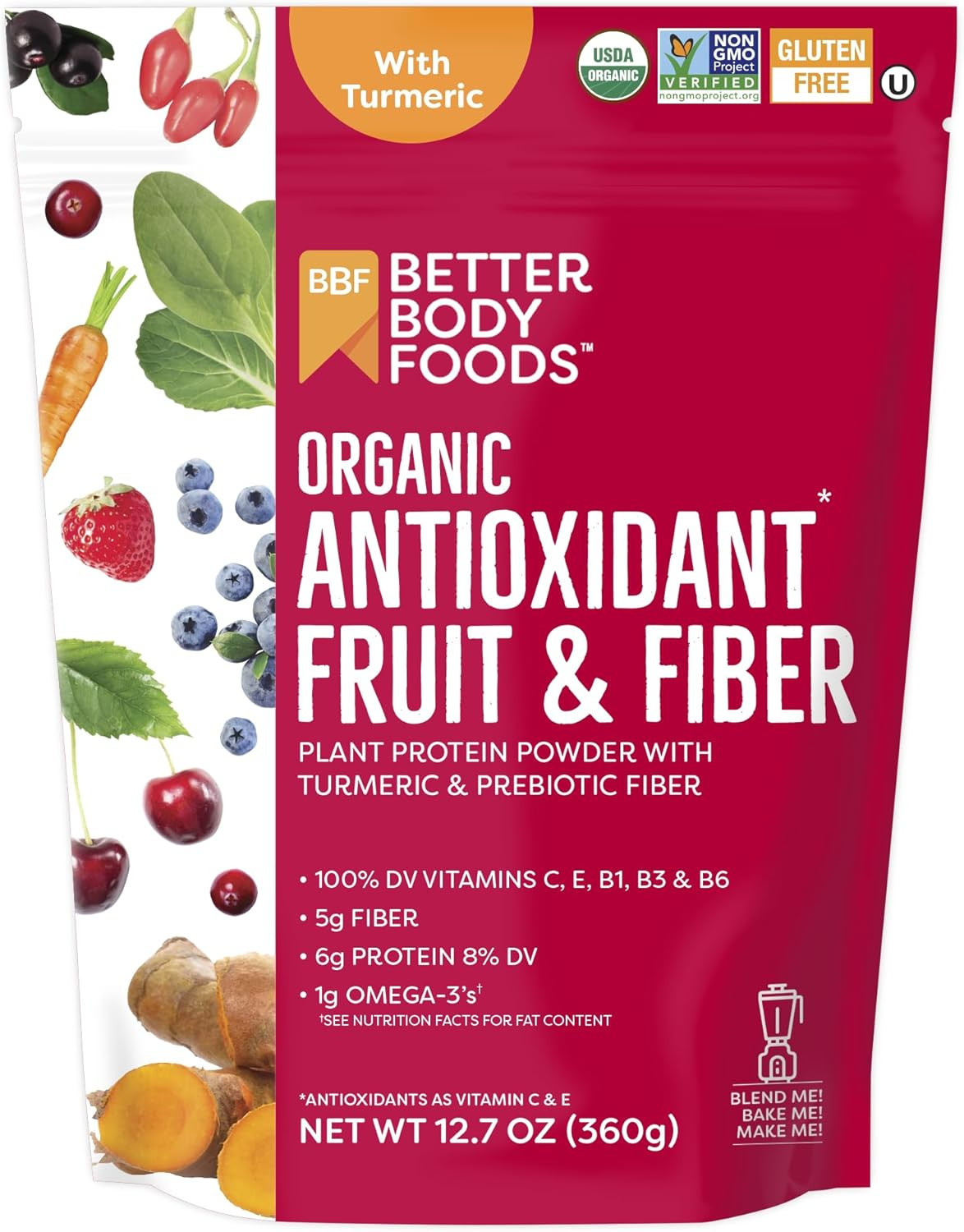 Betterbody Foods Organic Antioxidant Fruit and Fiber Superfood Blend, 12.7 Ounce