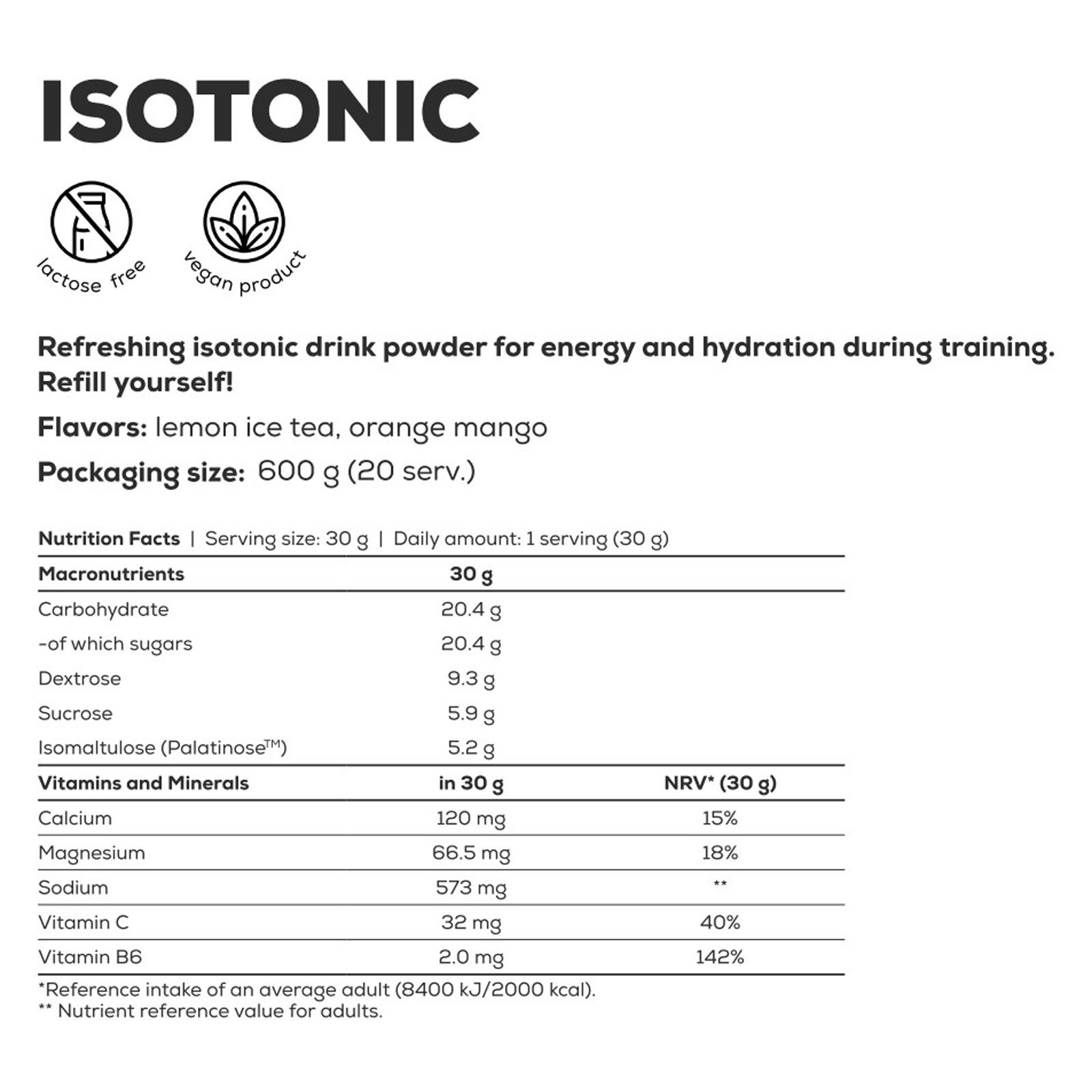 ISOTONIC – 600 g – Carbohydrates Electrolytes Training Endurance Energy Vit C, B