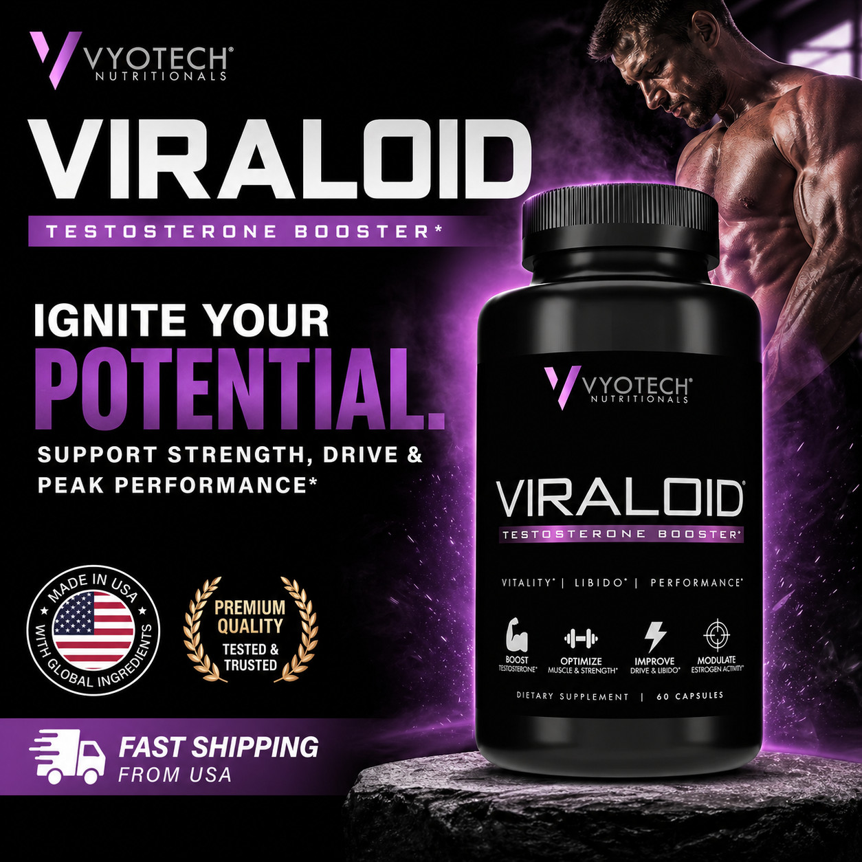 Natural Testosterone Booster Build Muscle Increase Strength Viraloid by Vyotech