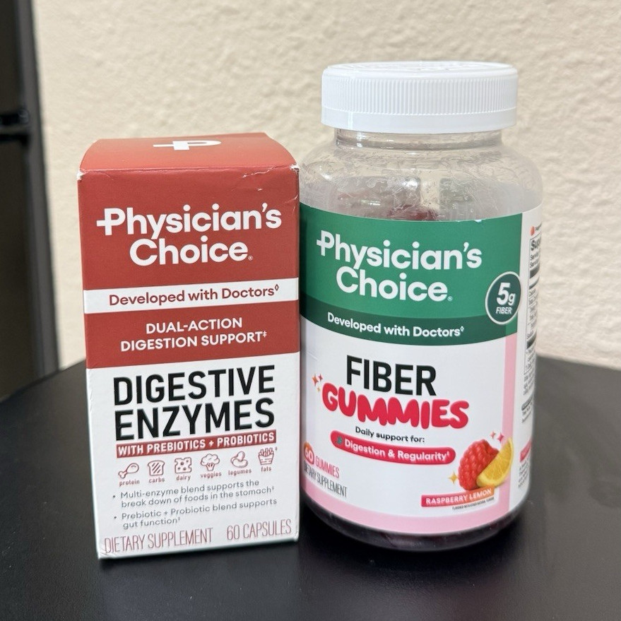 Physician’s Choice Digestive Enzymes 60 Capsules + Fiber Gummies Raspberry Lemon