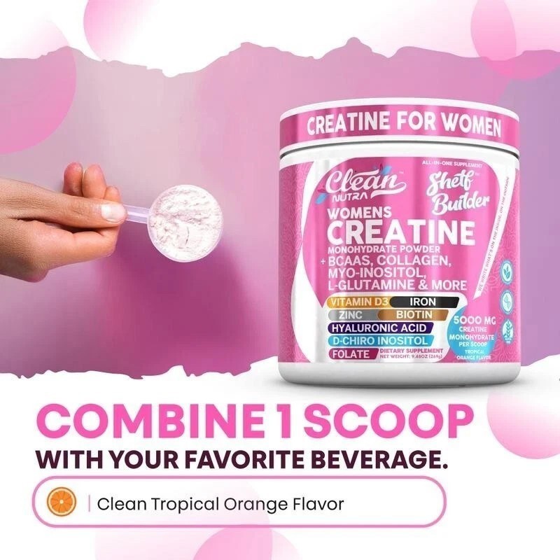 Women’s Creatine Powder w-BCAAs, Collagen, Inositol – Clean Nutra Shelf Builder-