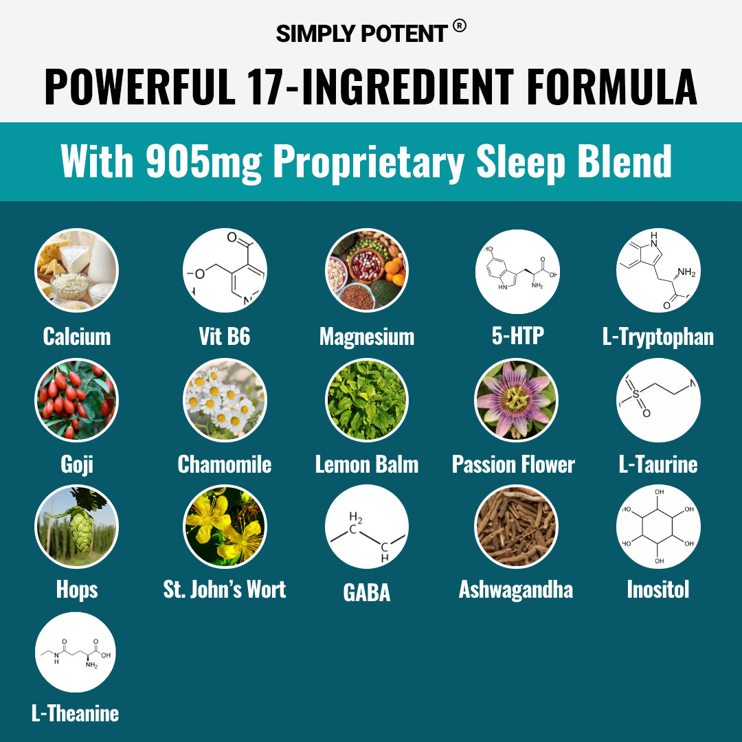 5-HTP, Ashwagandha, GABA+15 Ingredients for Sleep Aid, Relaxation & Rejuvenation