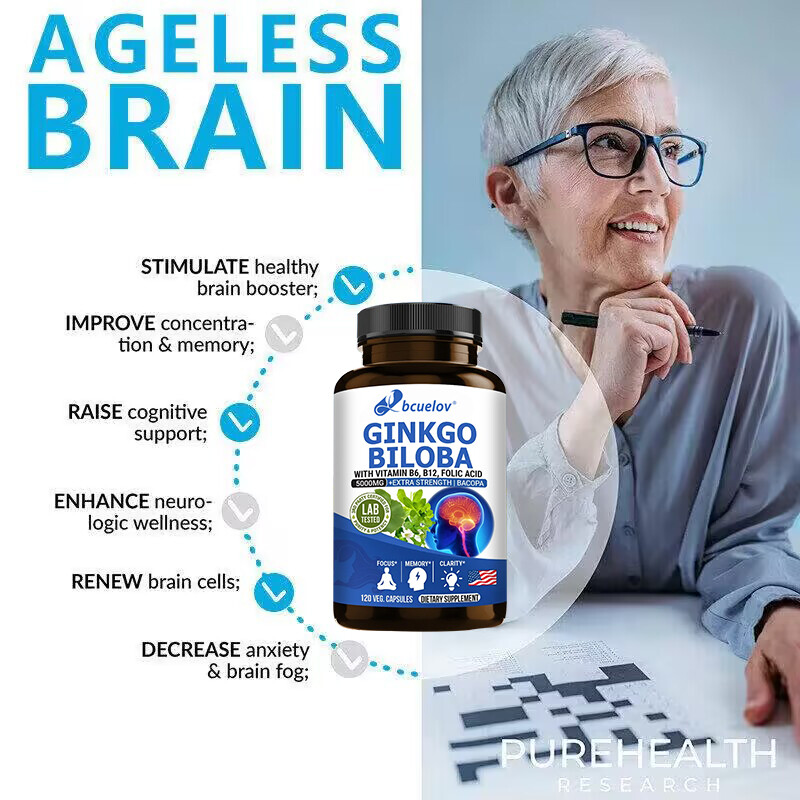 Ginkgo Biloba, 5000 mg, High Dose (24% Flavones), 120 Capsules – Vegan