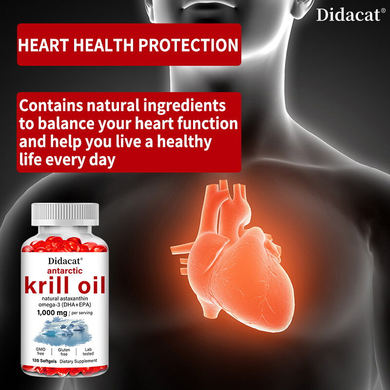 1000mg Krill Oil,Rich Omega-3 EPA DHA,Nourish Heart,Brain & Joint,120 Softgels