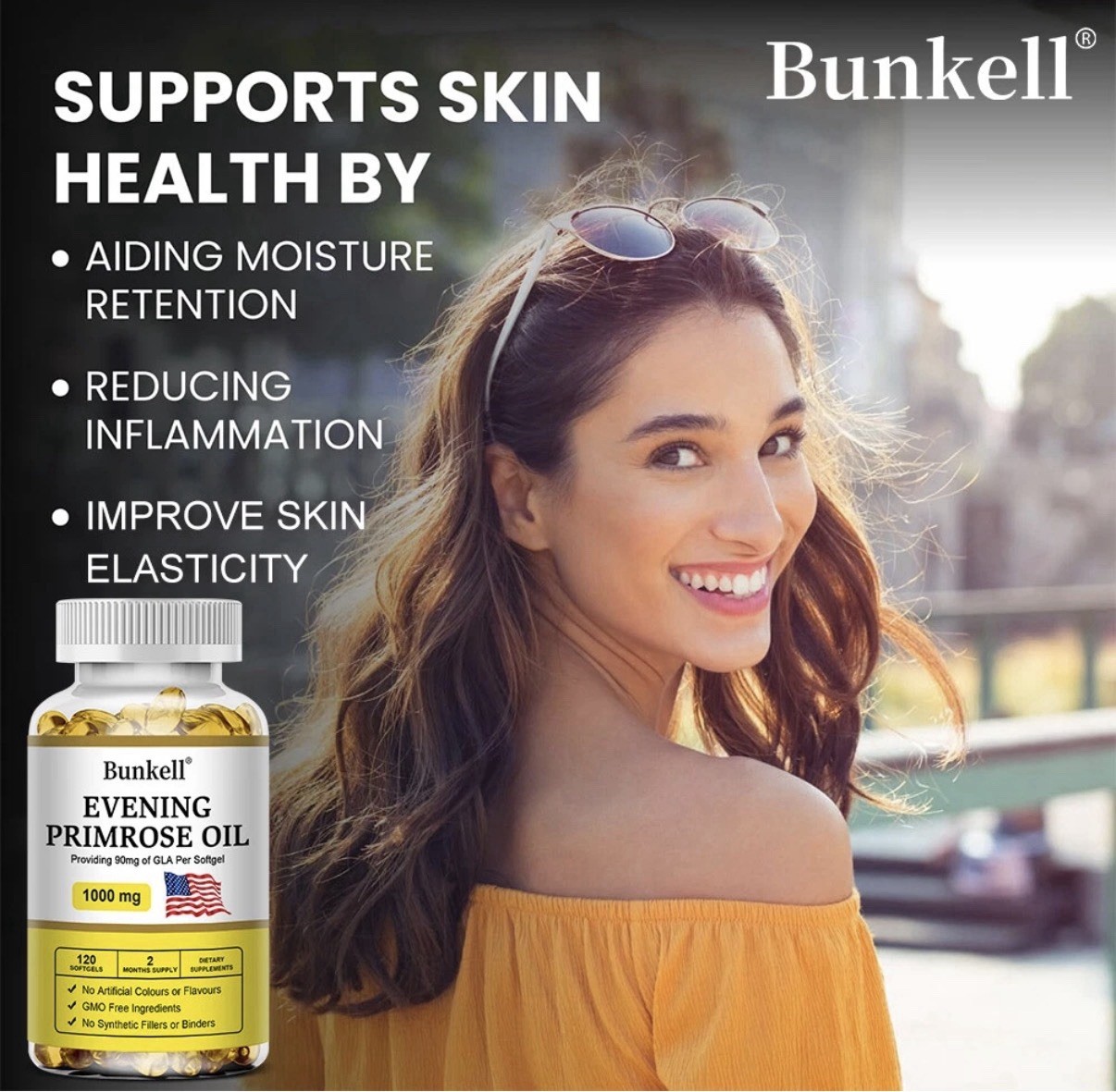Bunkell Evening Primrose Oil Softgels Non-GMO 1000mg 120 Count